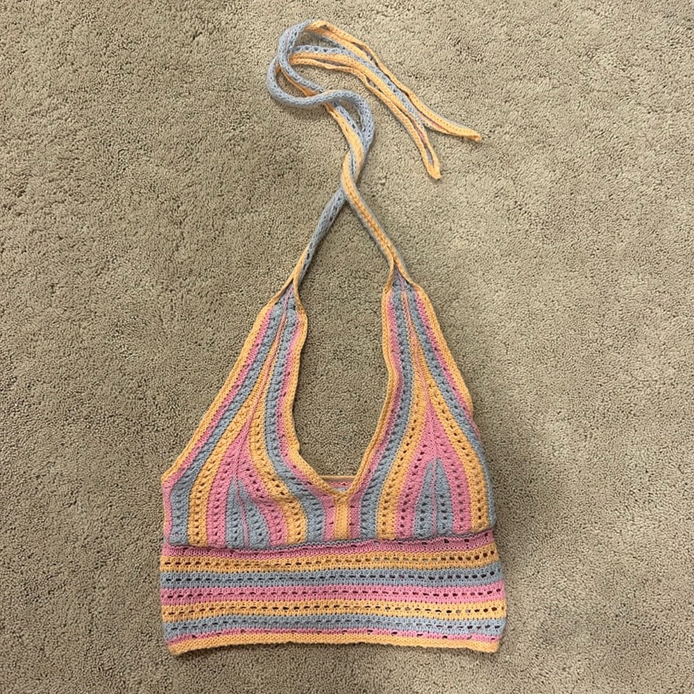 Pink, blue, and orange Hollister halter top concert shirt size XS
